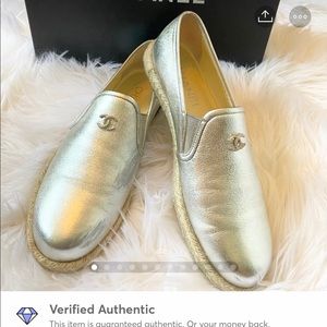 100% AUTHENTIC Chanel Silver Mocassins Loafers